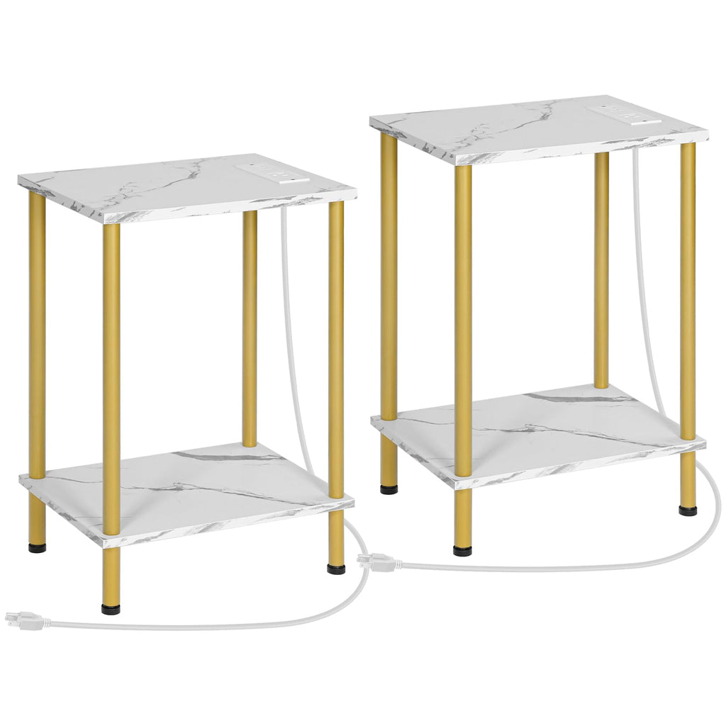 HOOBRO Side Table with Charging Station, End Table with USB Ports and Outlet, Nightstand with 2-Layer Storage Shelves for Small Spaces, Living Room, Bedroom, Stable Frame, Rustic Brown BF09UBZ01