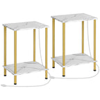 HOOBRO Side Table with Charging Station, End Table with USB Ports and Outlet, Nightstand with 2-Layer Storage Shelves for Small Spaces, Living Room, Bedroom, Stable Frame, Rustic Brown BF09UBZ01