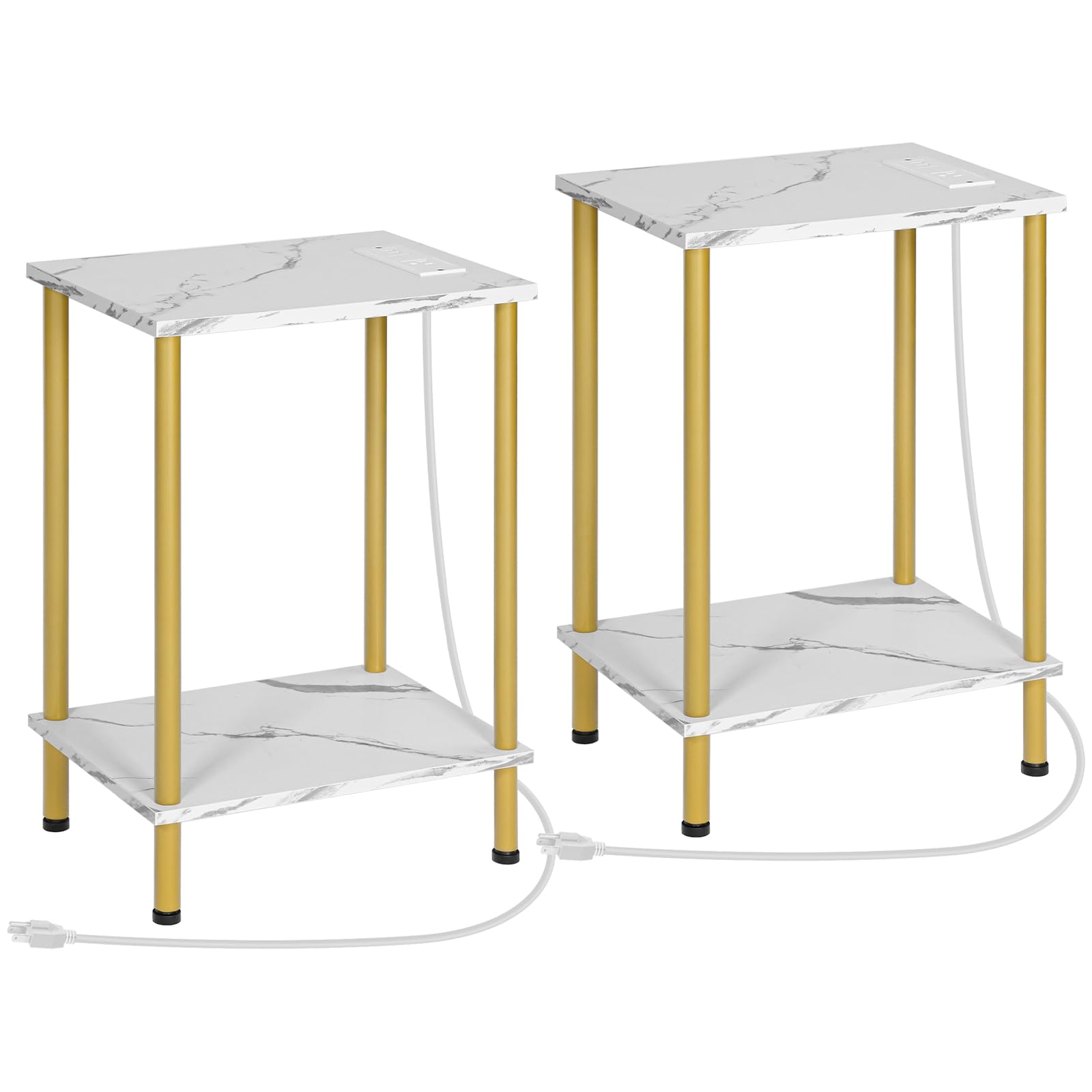 HOOBRO Side Table with Charging Station, End Table with USB Ports and Outlet, Nightstand with 2-Layer Storage Shelves for Small Spaces, Living Room, Bedroom, Stable Frame, Rustic Brown BF09UBZ01