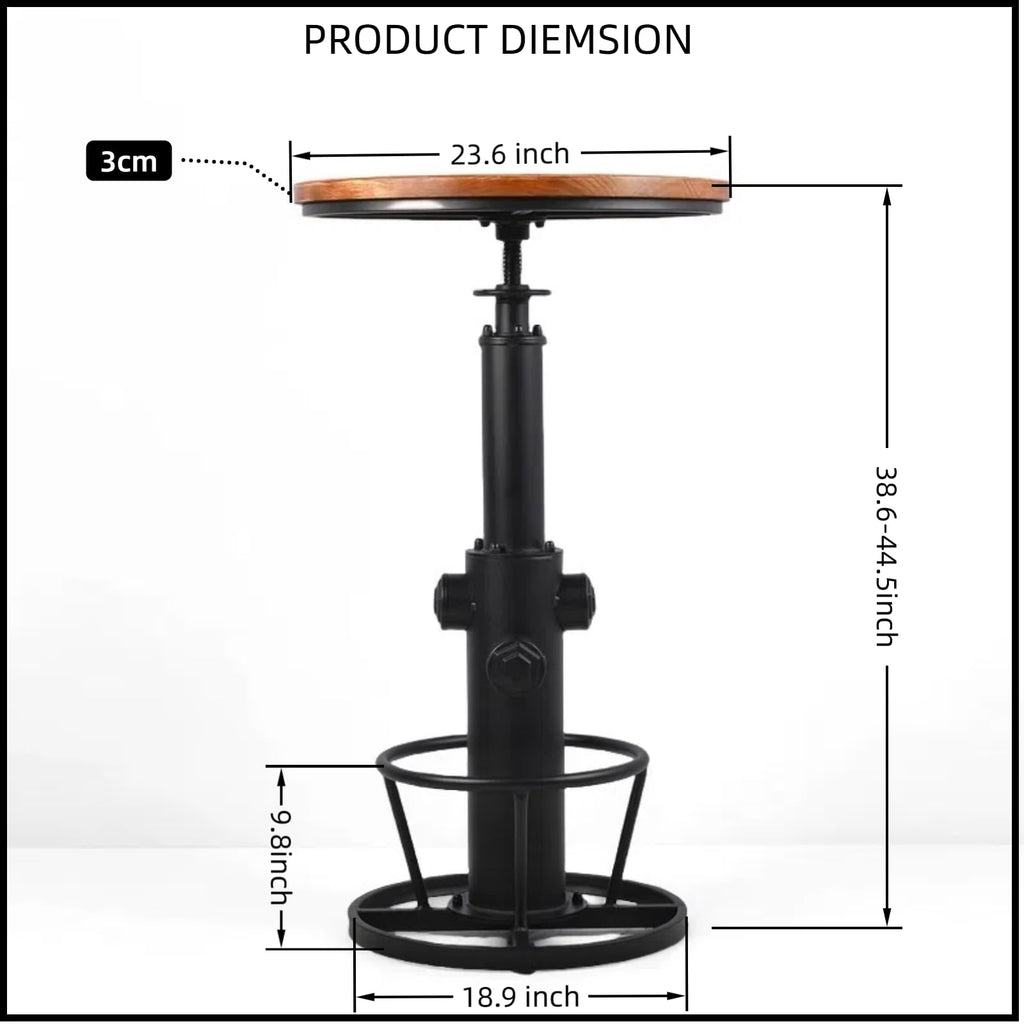 Industrial Bar Table Swivel Round Wooden Top Height Adjustable 38.6-44.4inch Vintage Kitchen Dining Chair Coffee Table Hydrant Design Bistro Table