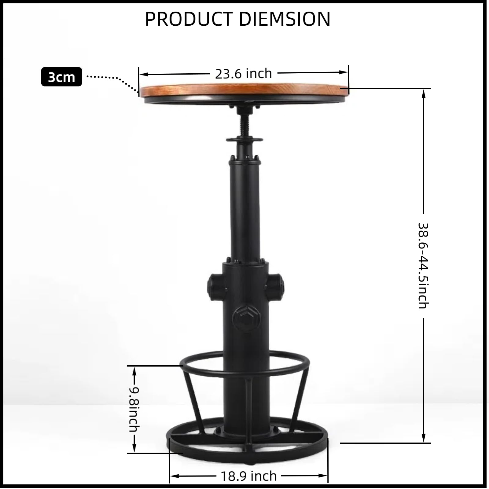 Industrial Bar Table Swivel Round Wooden Top Height Adjustable 38.6-44.4inch Vintage Kitchen Dining Chair Coffee Table Hydrant Design Bistro Table