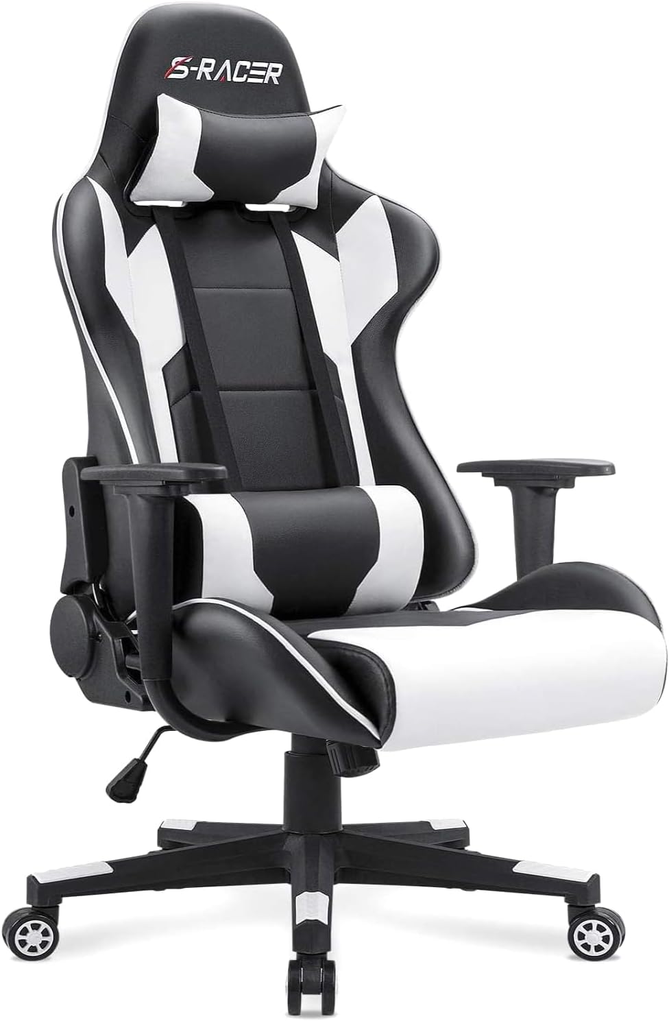 Homall Gaming Chair, Office Chair High Back Computer Chair Leather Desk Chair Racing Executive Ergonomic Adjustable Swivel Task Chair with Headrest and Lumbar Support (White)