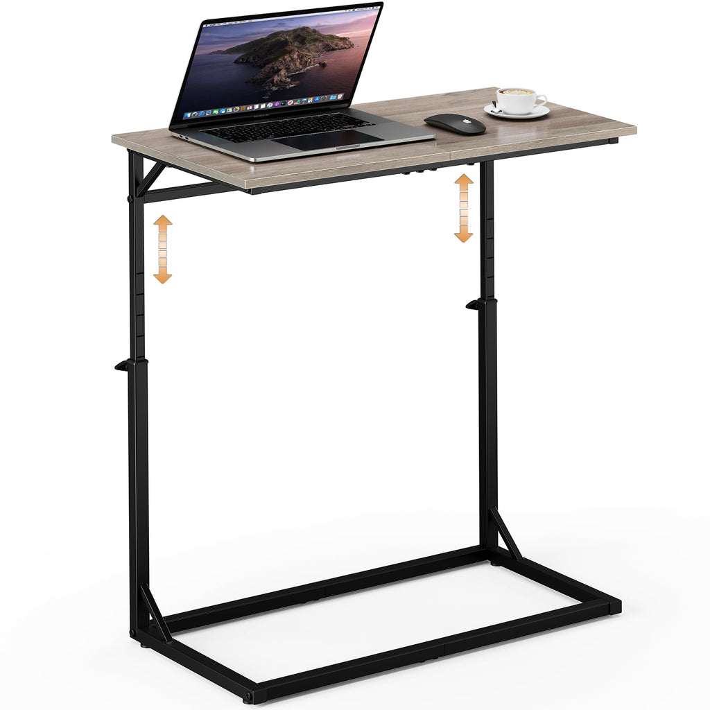 Vagusicc C Shaped End Table, 33"Tall Side Table for Couch, C-Table Sofa Table Adjustable Height Side Table, Large Surface Slide Under Couch Table, Coffee Table TV Tray for Living Room, Bedroom, Black