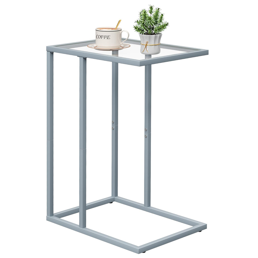 C Table Side End Table, Small C Shaped Table for Sofa,Glass Couch Sofa Tray Snack Table for Living Room, Bedroom,TV Tray Table for Small Space,Accent Coffee Table,Nightstand with Metal Frame(Yellow)