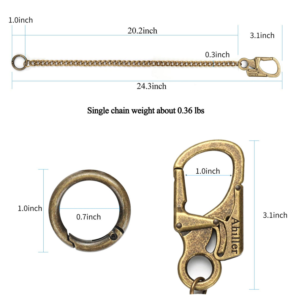 Ahiller Biker Wallet Chain, Heavy Duty Pocket Chain with Round Clasp, Men Chains for Keys, Jeans, Pants, Purse and Handbag (T-Brass-2PCS)