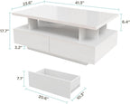 MHOM 41.3" LED Coffee Table, Modern White High Gloss Living Room Table with 4 Drawers, Stylish Center Table for Living Room, Office and Apartment, White