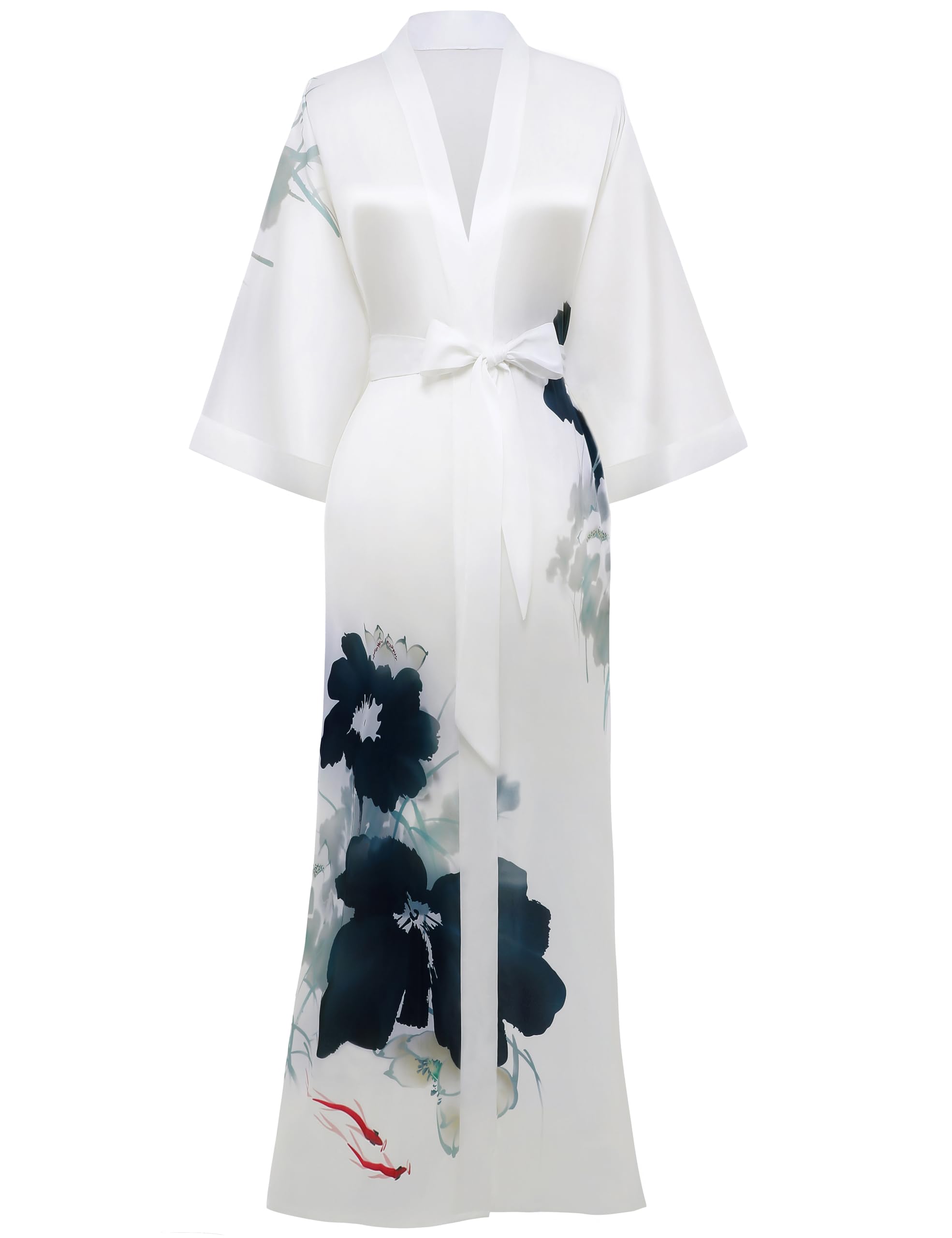 PRODESIGN Kimono Robe for Women - Long Satin Sleepwear Silky Kimono Cover-Up Nightgown Japanese Bathrobe Loungewear Blouse
