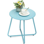 danpinera Outdoor Side Tables with Flower Cut Outs, Weather Resistant Steel Patio Side Table, Small Round Outdoor End Table Metal Side Table for Patio Yard Balcony Garden Navy Blue
