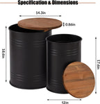 Poofzy Farmhouse End Tables Set of 2, Galvanized Metal Decor Side Table with Wood Lid, Coffee Table Storage Stool for Living Room (Black)