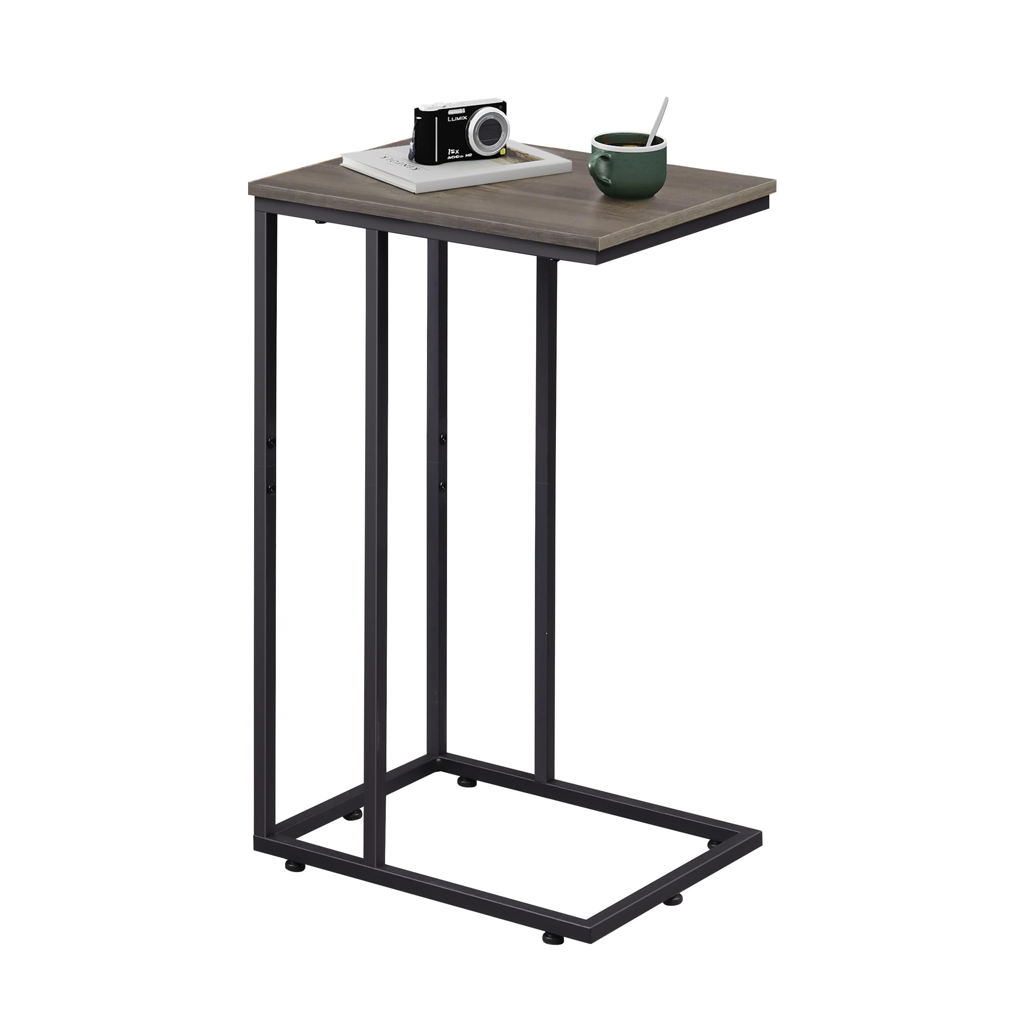 WLIVE Side Table, C Shaped End Table for Couch, Sofa and Bed, Large Desktop C Table for Living Room, Bedroom, Retro Brown and Black