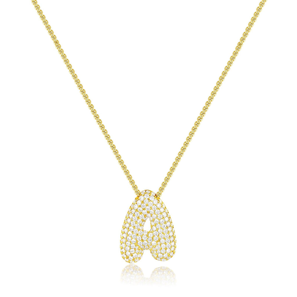 Collier Lettre Bulles KissYan, Pendentif Initiale Ballon Plaqué Or 14K, Collier Chaîne Boîte, Bijoux Délicats Pavé CZ, Cadeau pour Femmes (15mm A)