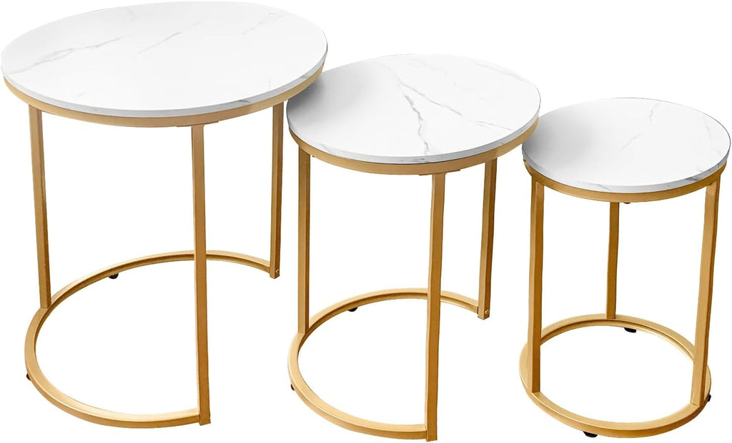 AT-VALY Nesting Tables Coffee Table Set of 3,Round Side Table Small Accent Table for Living Room,Bedroom Apartment (Gold)