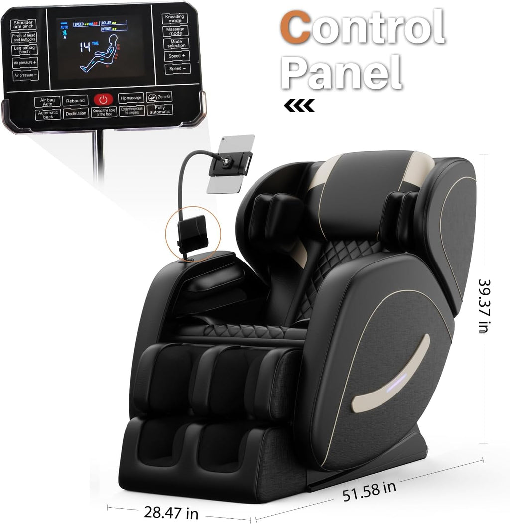 Massage Chair Full Body, Zero Gravity Massage Chair with Auto Modes, Airbag Massage, 6 Fix Point Rollers, Foot Massage, Heating, Touch Screen Controller, Home Relaxation Recliner with Massage, Black