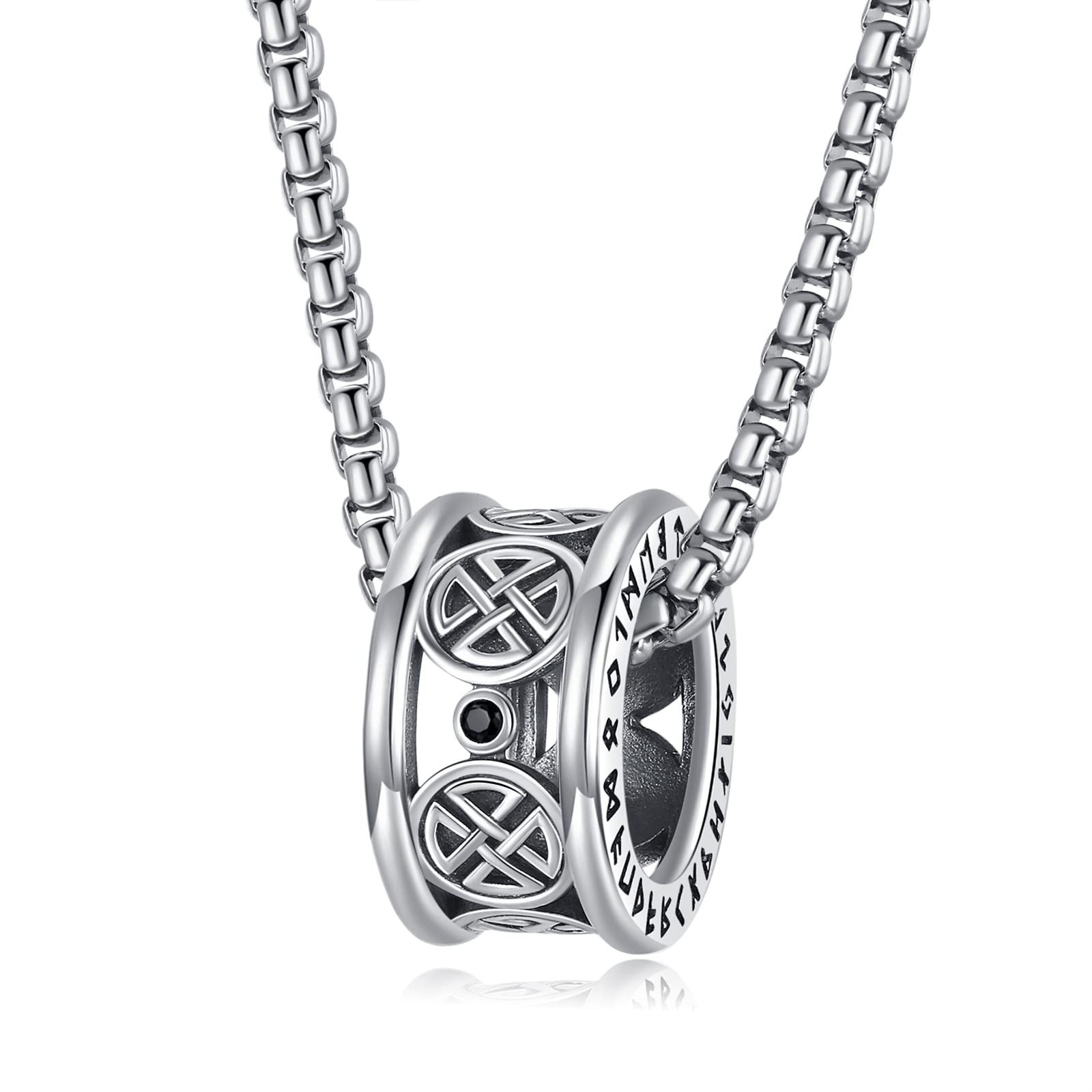 Viking Ring Necklace for Men 925 Sterling Silver Compass/Triquetra/Triskelion/Talisman/Rune/Valknut/Dragon/Odin Pendant Necklace Amulet Jewelry Gifts for Father Son Boyfriend Brother