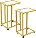 Fixwal C-Shaped End Table Set of 2, Tempered Glass Couch Table Snack Side Table with Metal Frame, TV Tray Table for Living Bedroom Coffee Snack Laptop Sofa Couch and Bed, Gold