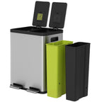 Simpli-Magic 18.5 Gallon (40L x 30L) Dual Compartment Step Trash Can – Kitchen Garbage Can with Waste & Recycling Bins – Slow-Close Lid, Odor Control, Hands-Free, Stainless Steel