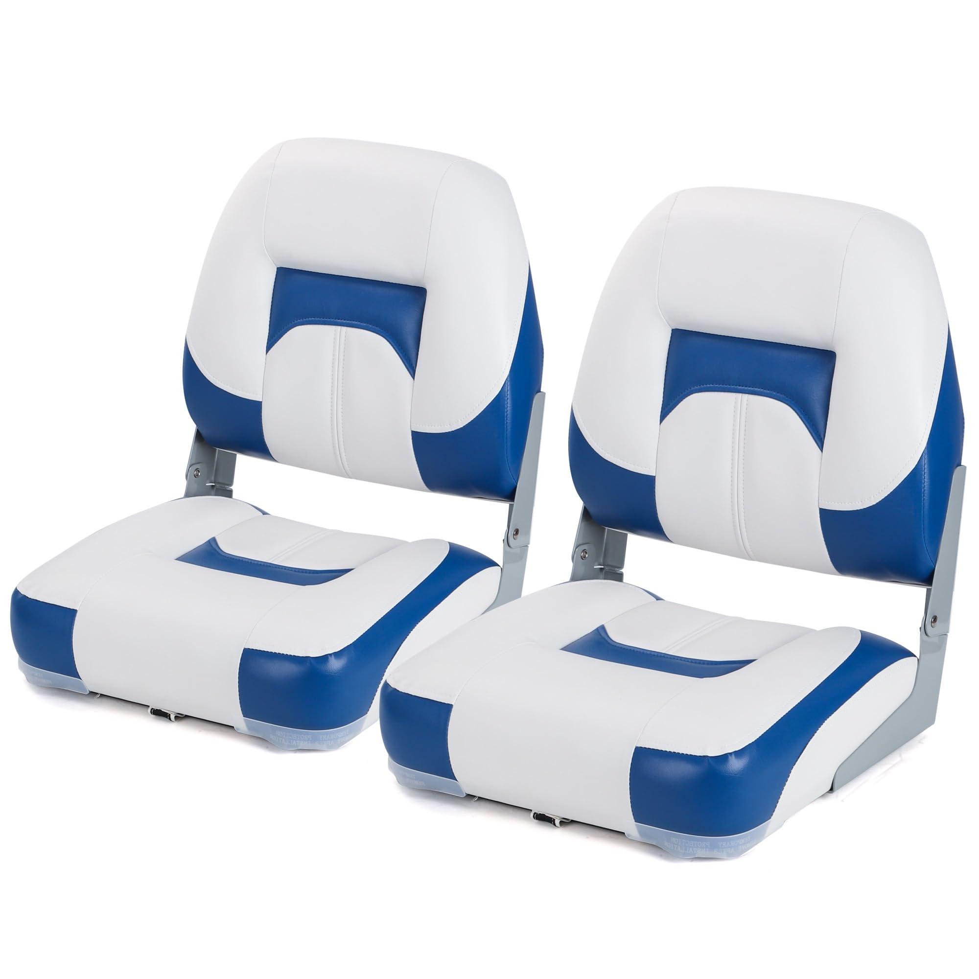 Premium Marine A Pair of Low Back Folding Boat Seat, Fishing Marine Seats with Stainless Steel Screws, Charcoal/Black(2 Seats)