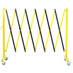 Garvee 19.8 ft Industrial Expandable Metal Barricade, Rotatable & Portable Safety Barrier with a Warning Board and Casters, Retractable Traffic Fence Mobile Safety Barrier Gate Yellow Black