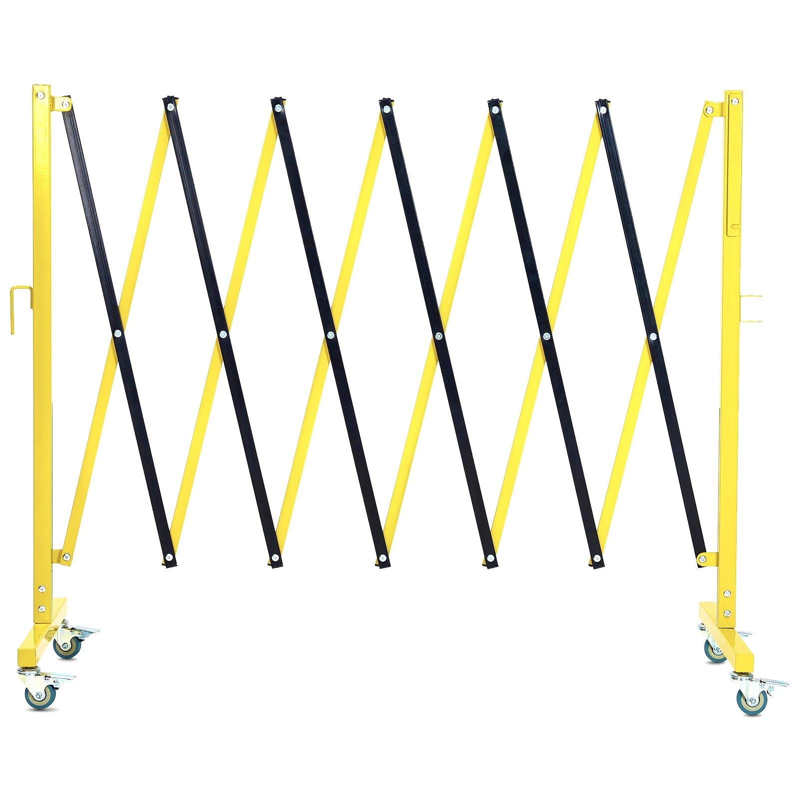 Garvee 19.8 ft Industrial Expandable Metal Barricade, Rotatable & Portable Safety Barrier with a Warning Board and Casters, Retractable Traffic Fence Mobile Safety Barrier Gate Yellow Black