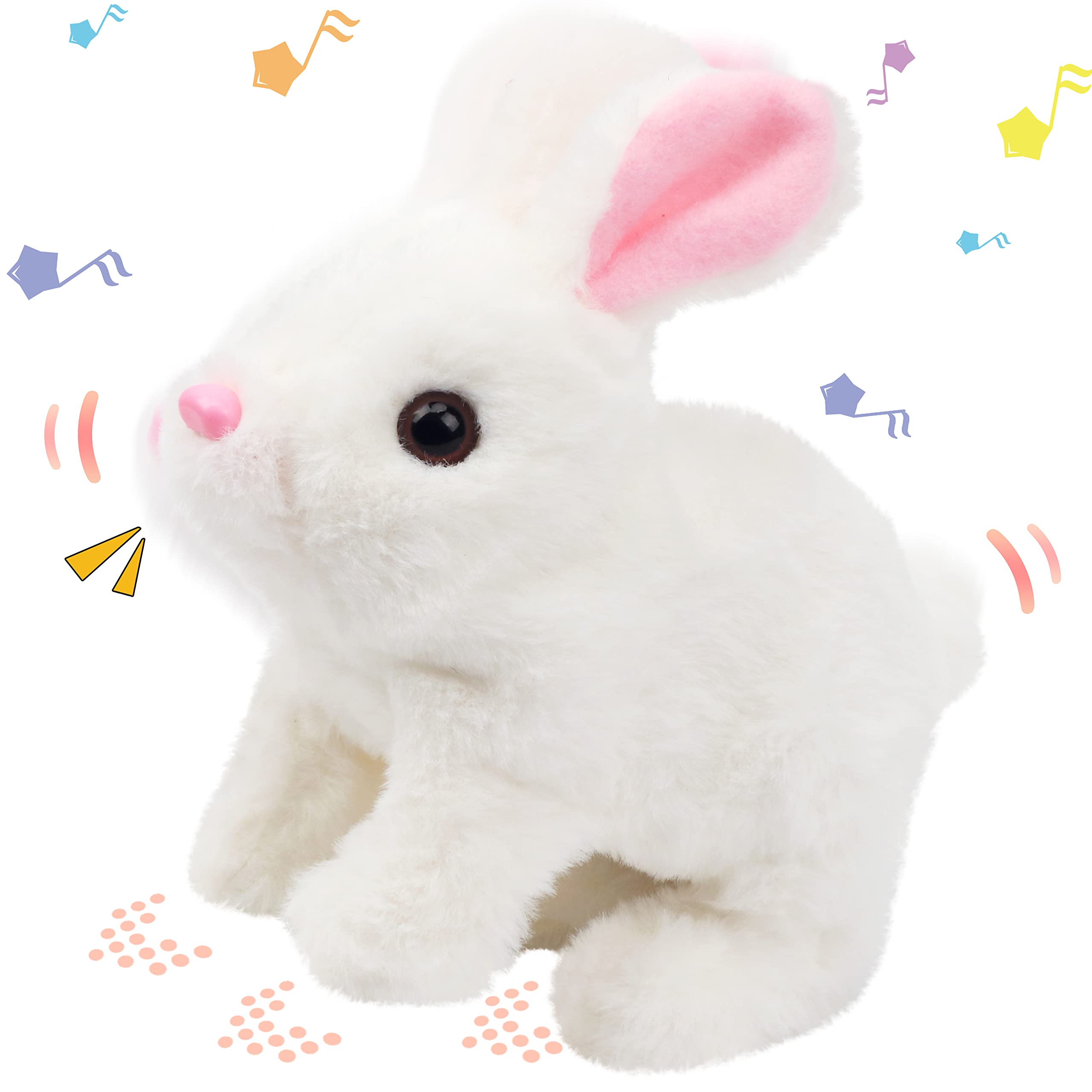 Hopearl Hopping Rabbit with Bell Interactive Electronic Pet Plush Bunny Toy with Sounds and Movements Animated Walking Wiggle Ears Twitch Nose Gift for Toddlers Birthday, Rainbow, 7''