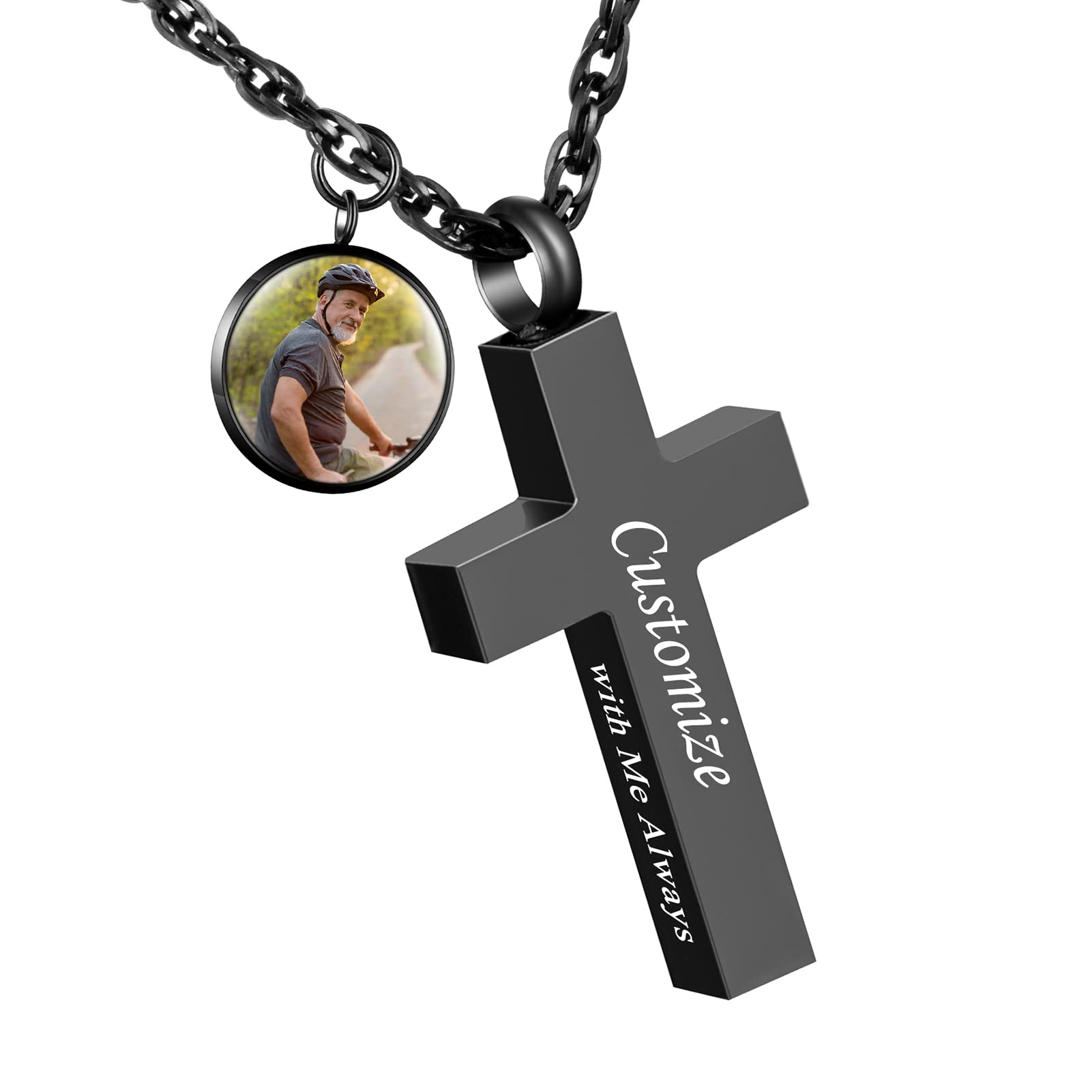 Cremation Cross Necklace for Ashes Stainless Steel Cross Urn Pendant Ashes Holder Memorial Jewelry-With Me Always