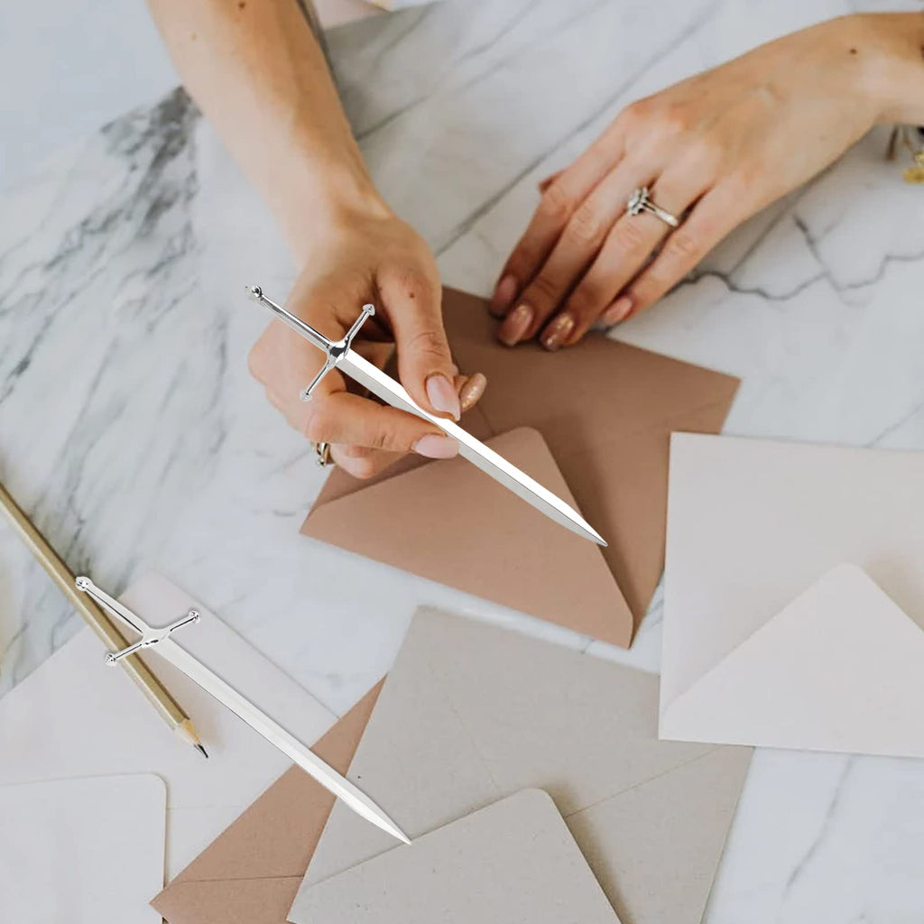 کاتر نامه فلزی نقره‌ای، کاتر نامه اداری، چاقوی بازکن پاکت فلزی آبکاری شده، دسته ارگونومیک، ابزار عملی و تزئینی باز کردن نامه (بسته 1 عددی)