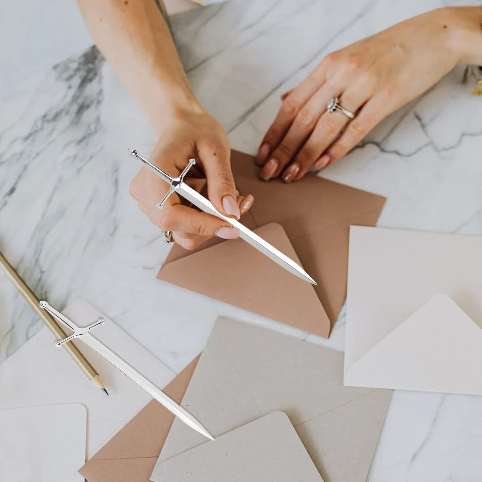 کاتر نامه فلزی نقره‌ای، کاتر نامه اداری، چاقوی بازکن پاکت فلزی آبکاری شده، دسته ارگونومیک، ابزار عملی و تزئینی باز کردن نامه (بسته 1 عددی)