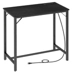 HOOBRO Bar Table with Charging Station, Rectangular Pub Table, High Top Coffee Table, Counter Bar Height Table, Narrow Long Dining Table, 35.4" L x 15.7" W x 35.6" H, Rustic Brown and Black BF90UBT01