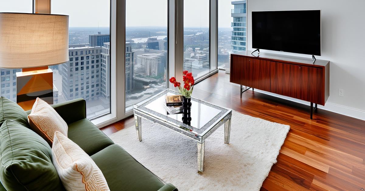 Silver Coffee Tables for Living Room with Dazzling Crushed Crystal Border, Clear Glass Rectangle Center Table Mirrored Finished, Glam Modern Living Room Furniture