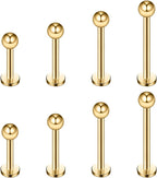 Ruifan 4prs(8pcs) 16G 316L Stainless Steel 3mm Ball Labret Monroe Lip Tragus Helix Earring Stud Barbell Ring Body Piercing Jewelry Kit Bar Length 6mm/8mm/10mm/12mm