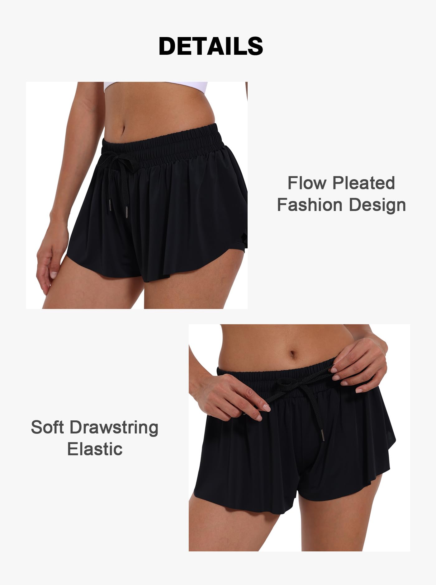ECENOKL Flowy Athletic Shorts for Women Girls Butterfly Shorts Running Workout Gym Yoga Tennis Comfy Skort 2 in 1 Preppy Shorts with Pocket Cute Summer Clothes 011-Black-M