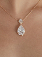 Mariell Cubic Zirconia Bridal Necklace, Bold Teardrop Design, Pendant Necklace for Weddings, Brides, Prom, Homecoming and Mother of The Bride