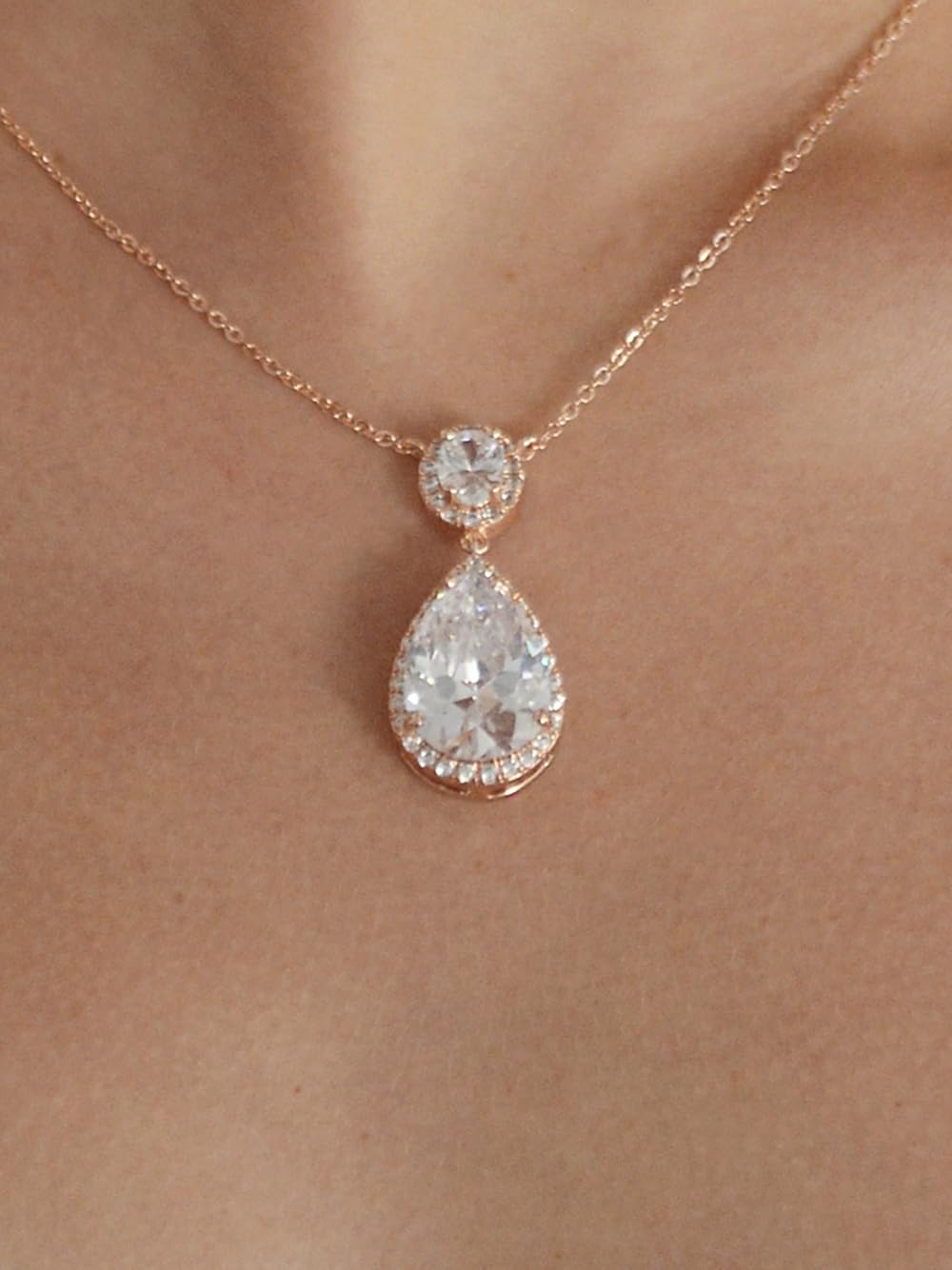 Mariell Cubic Zirconia Bridal Necklace, Bold Teardrop Design, Pendant Necklace for Weddings, Brides, Prom, Homecoming and Mother of The Bride