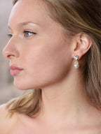Mariell Clip-On Pearl Drop Bridal Earrings with Cubic Zirconia Crystals and Ivory Pearls For Brides, Bridesmaids, Weddings, Jewelry Gift for Women