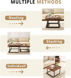 Square Nesting Coffee Table Set of 2, 23.6"+19.7" Nesting Tables,Small Square Coffee Table with Fluted,Center Table for Living Room Bedroom Office Balcony Yard (Walnut)