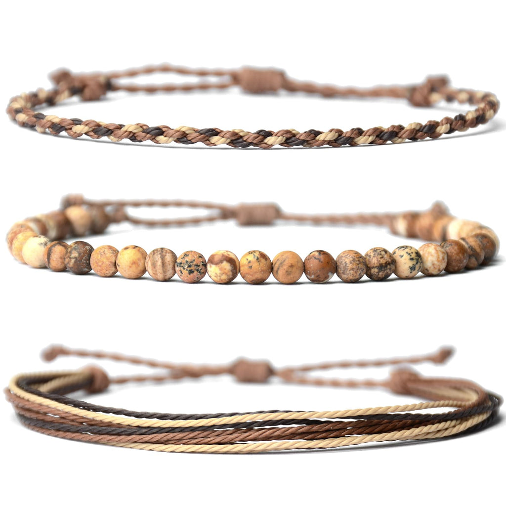 Handmade Natural Stone Beaded Healing Bracelet Gift for Men Adjustable Rope String Bracelet (Lava Rock, Adjustable)