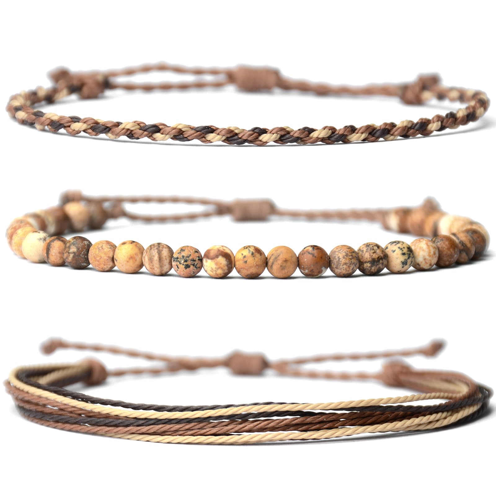 Handmade Natural Stone Beaded Healing Bracelet Gift for Men Adjustable Rope String Bracelet (Lava Rock, Adjustable)