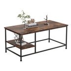 SENIG Small Brown Rectangle Wood and Metal Coffee Table with Storage Shelf for Small Living Rooms