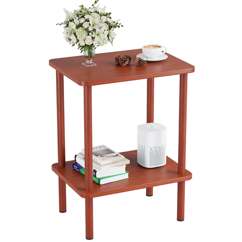Apicizon 2 Tier End Table, Small Side Table with Solid Wood Legs, Boho Bedside Table with Storage Shelf, Nightstand for Small Spaces, Bedroom, Living Room, Entryway, Farmhouse, Easy Assembly, Natural