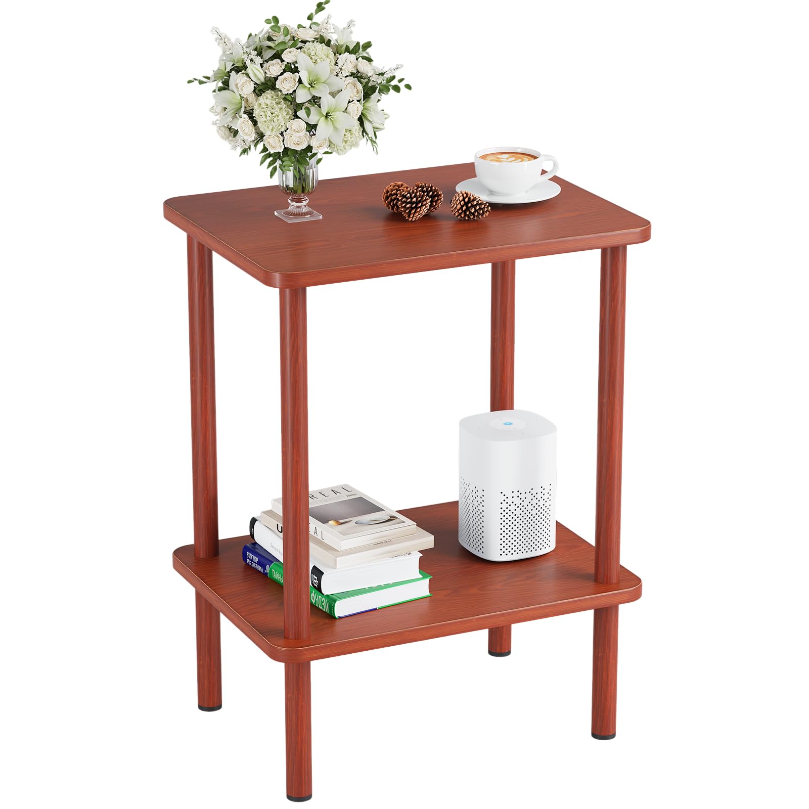 Apicizon 2 Tier End Table, Small Side Table with Solid Wood Legs, Boho Bedside Table with Storage Shelf, Nightstand for Small Spaces, Bedroom, Living Room, Entryway, Farmhouse, Easy Assembly, Natural