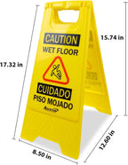 Caution Wet Floor Sign, Bilingual Foldable Safety Sign (17.12in x 8.38in x 0.94in), Yellow (1 Pack)