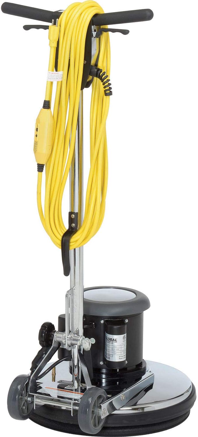Global Industrial Corded Low Speed Floor Machine, 20" Cleaning Path, Durable Stainless Steel Construction, Heavy-Duty 1.5 HP Motor, 50'L Safety GFCI Power Cord