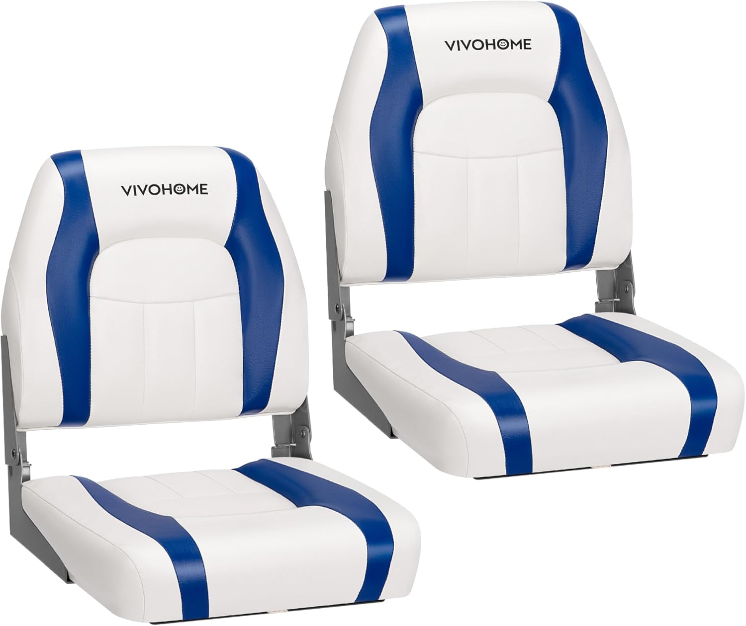 VIVOHOME Folding Low Back Boat Seats 2 Pack, Waterproof Boat Captain Chairs, 4 Mounting Screws Included, White and Blue