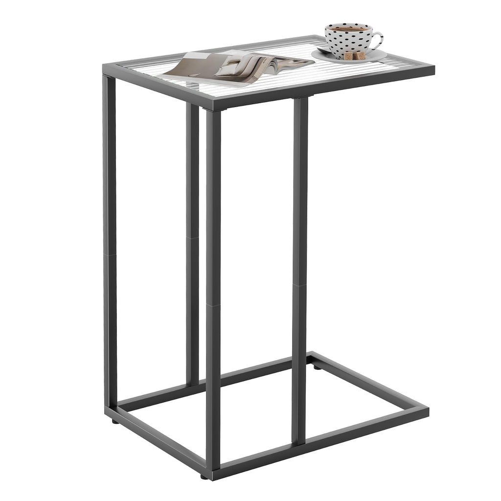C Table Glass End Table, Couch Side Table, Tempered Glass Snack Side Table with Metal Frame, TV Tray Table for Small Space, Sofa Couch Side Tableand Bed Side Table(Black)