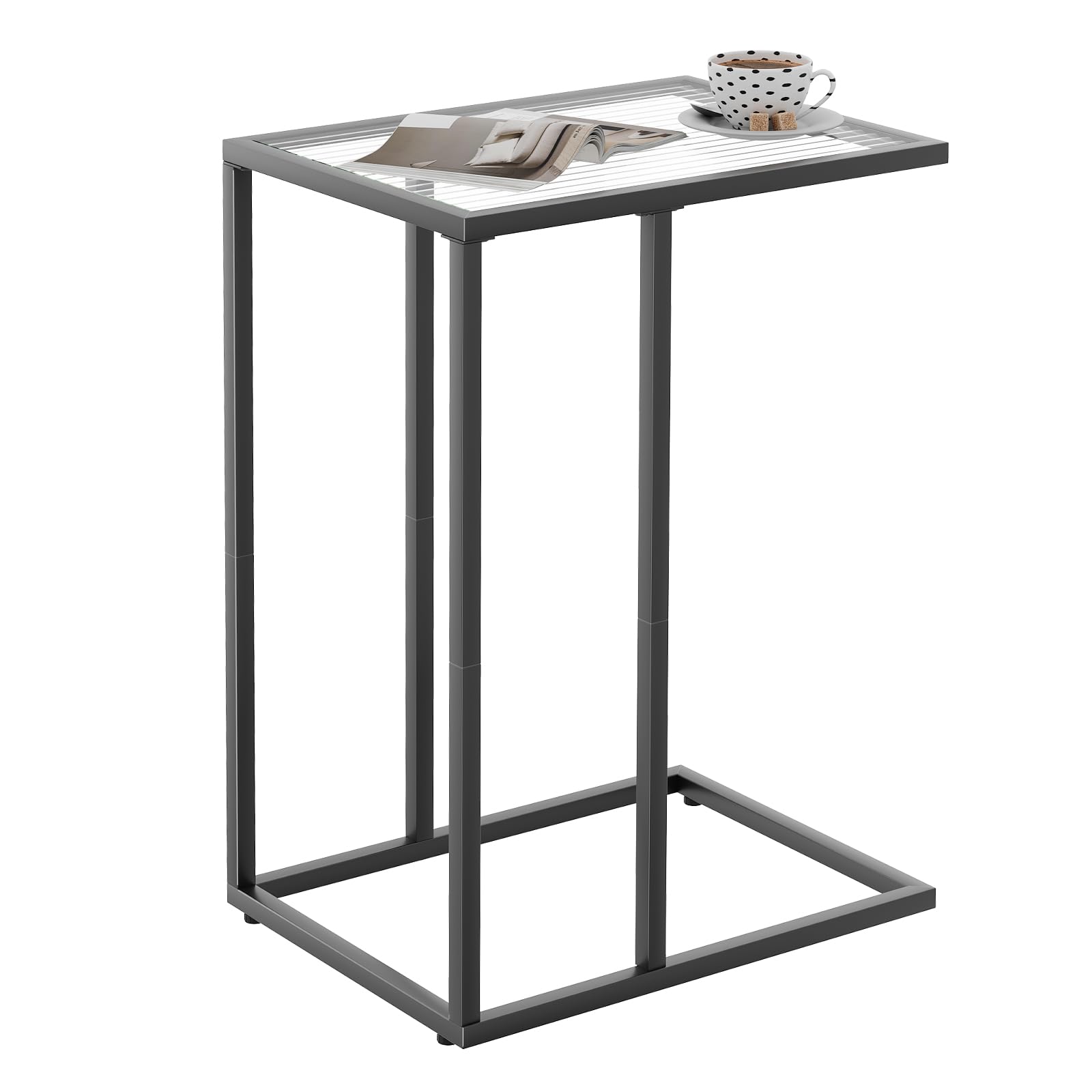 C Shaped End Side Table Set of 2,Couch Sofa Table for Small Space,Tempered Glass Snack Side Table with Metal Frame for Living Room, Bedroom, Bedside, Modern Style, Gold