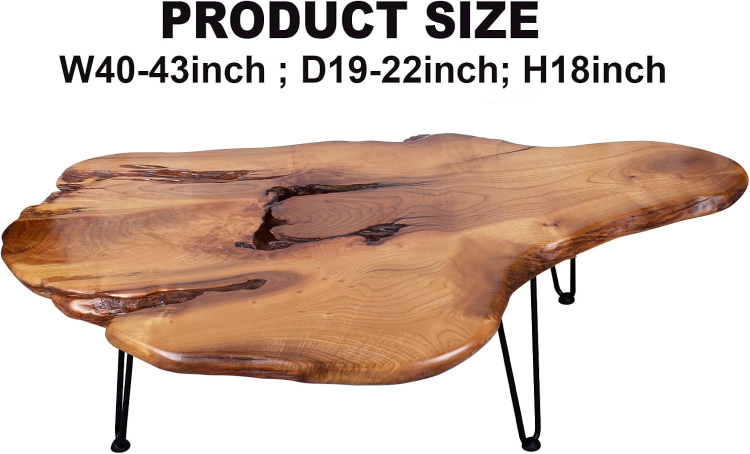 Handcrafted Edge Coffee Table | Natural Wood with Unique Organic Shape | Metal Hairpin Legs for Living Room, Side Table & Boho Decor