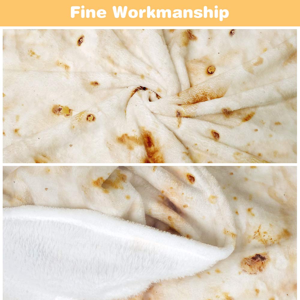 Burrito Tortilla Throw Blanket, 2.0 Double Sided Burritos Taco Tortilla Wrap Blankets,Giant Funny Realistic Flannel Food Round Blankets,Funny Gifts for Kids Newborn Toddler Dog Cat Baby Shower 47in