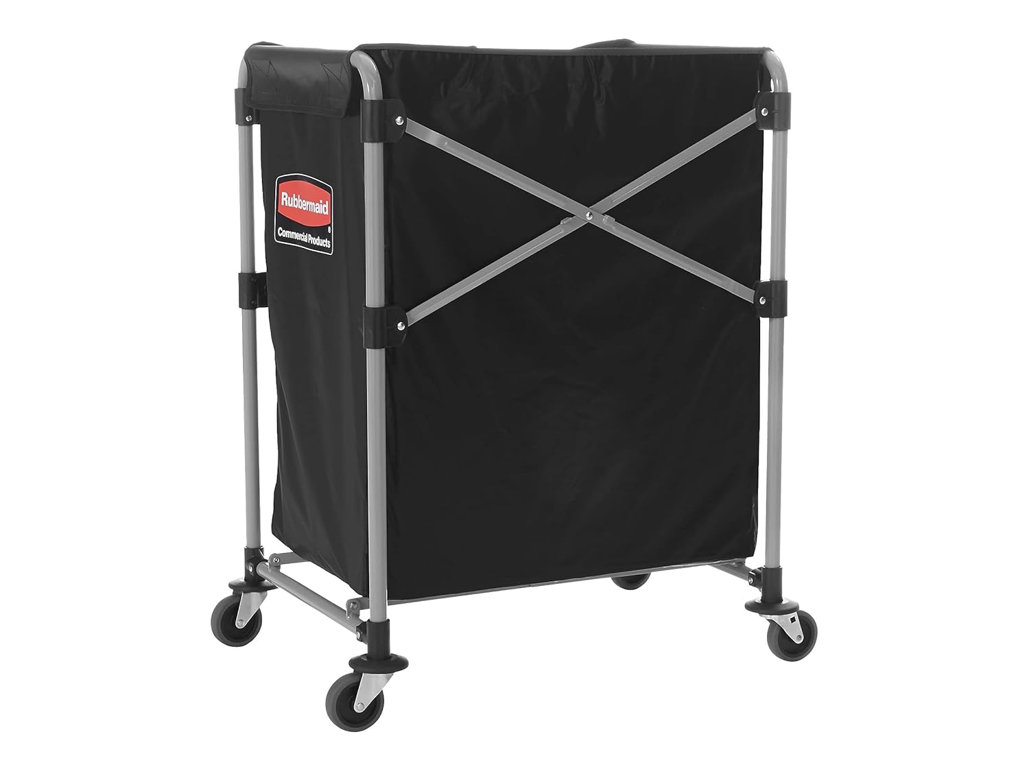 Rubbermaid Commercial Products, Collapsible X Cart, Black, Steel 8 Bushel Bin, Commercial Laundry Cart with Wheels for Hotel/Nursing Home/Home/College Easily Move Laundry/Supplies/Groceries