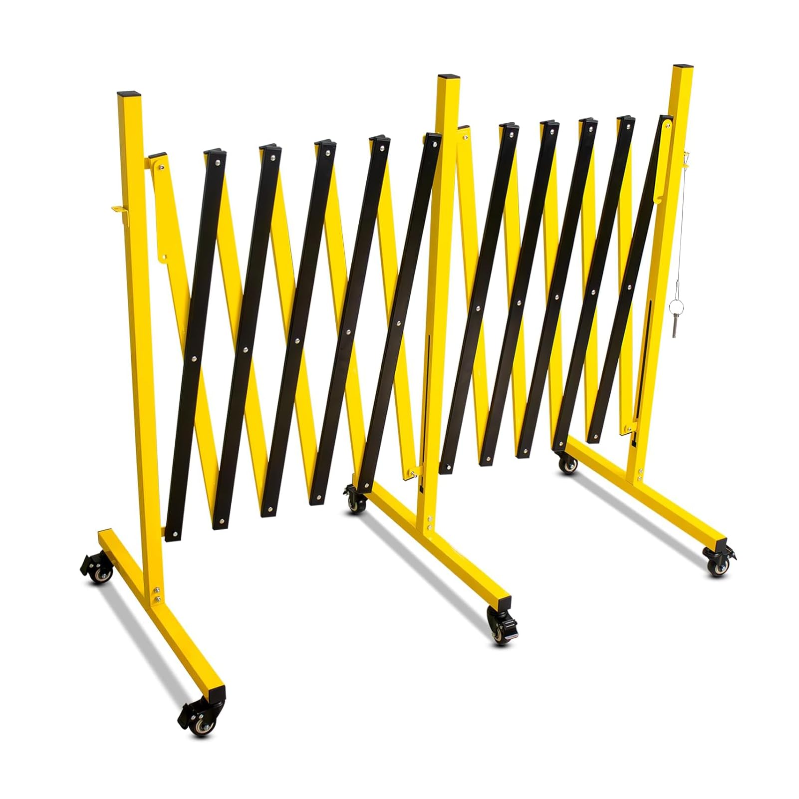 Industrial Expandable Metal Barricade 17 Feet, Yellow and Black Mobile Safety Barrier Gate, Retractable Traffic Fence with Casters, Folding Expandable Barricade for Road Construction, Garage