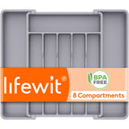 Lifewit Silverware Drawer Organizer, Expandable Utensil Tray for Kitchen, BPA Free Flatware and Cutlery Holder, Adjustable Plastic Storage for Spoons Forks Knives, 8.5-14 x 12", Black
